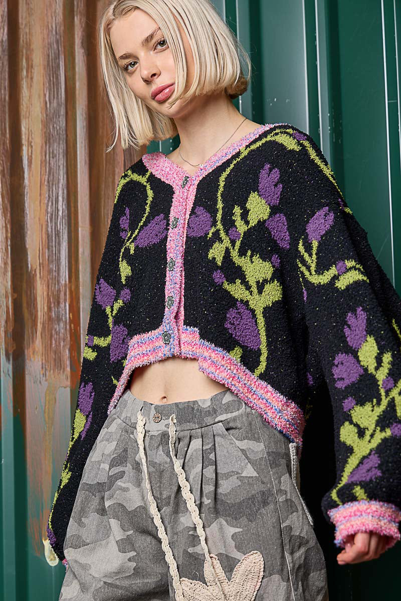 POL PREORDER Floral Button Down Crop Cardi