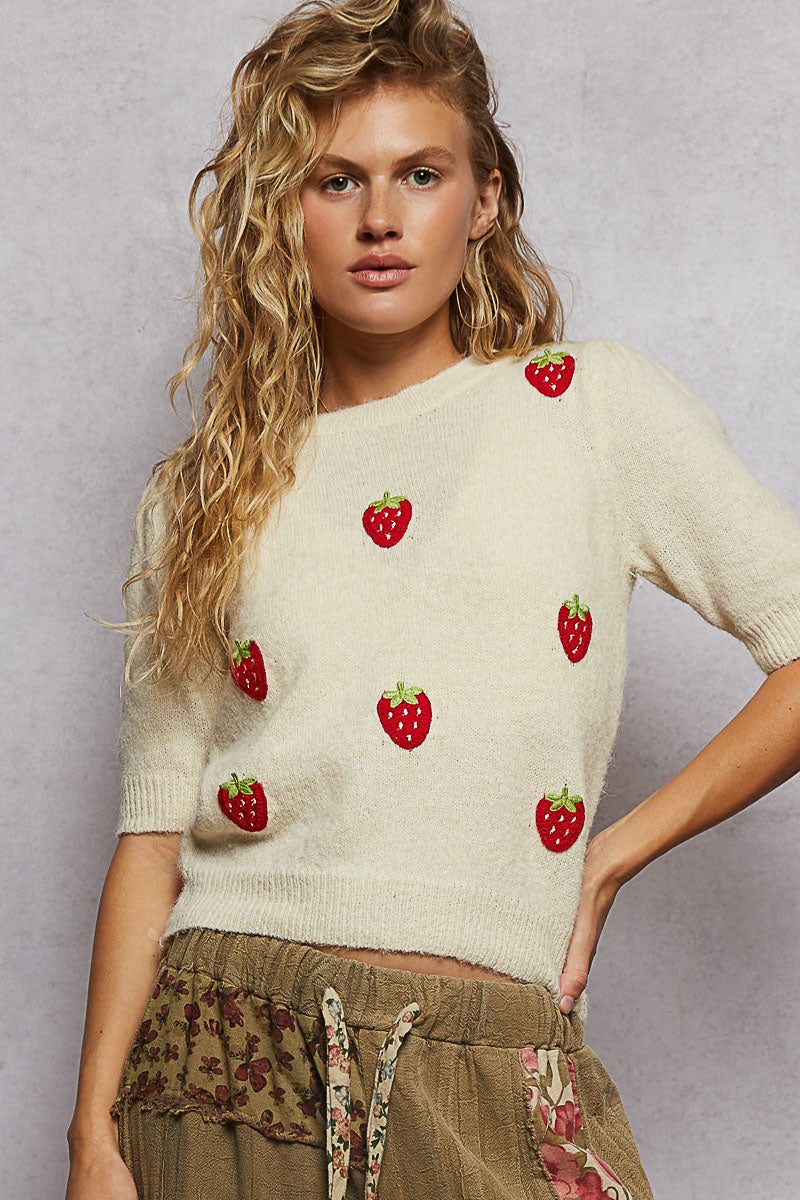 POL PREORDER Strawberry Patch Half Sleeve Sweater