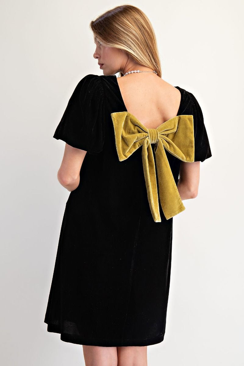 EASEL PREORDER Bow Back Velvet Dress