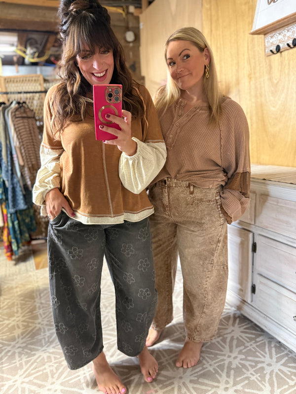 EASEL PREORDER- Floral Patterned Twill Barrel Pants