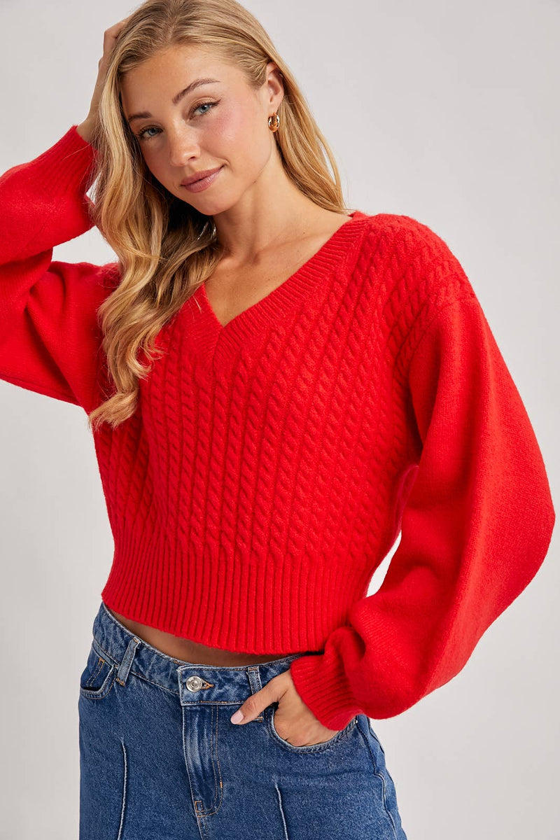 Cable Car Love V Neck Knit Sweater