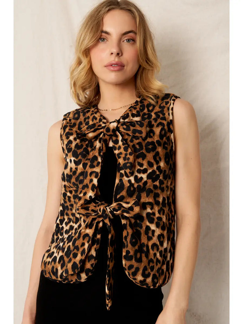 Leopard Print Ribbon Vest