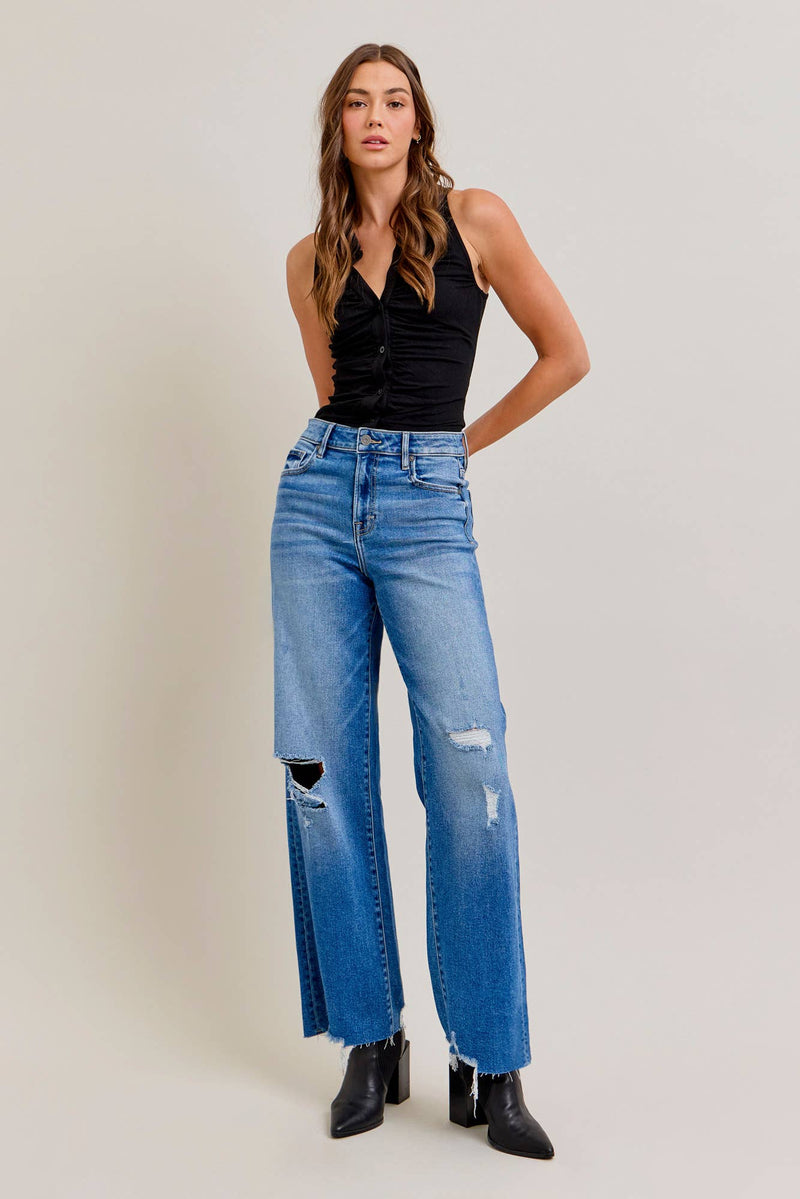 Hidden Medium Dark Distressed Stretch Dad Jean