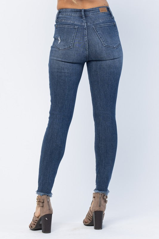 JB High Rise Tummy Control Frayed Ankle Skinny