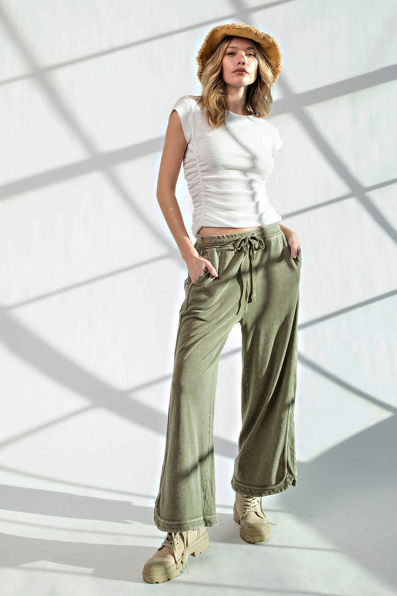 "Wait For Me" Terry Knit Pants *Faded Olive*