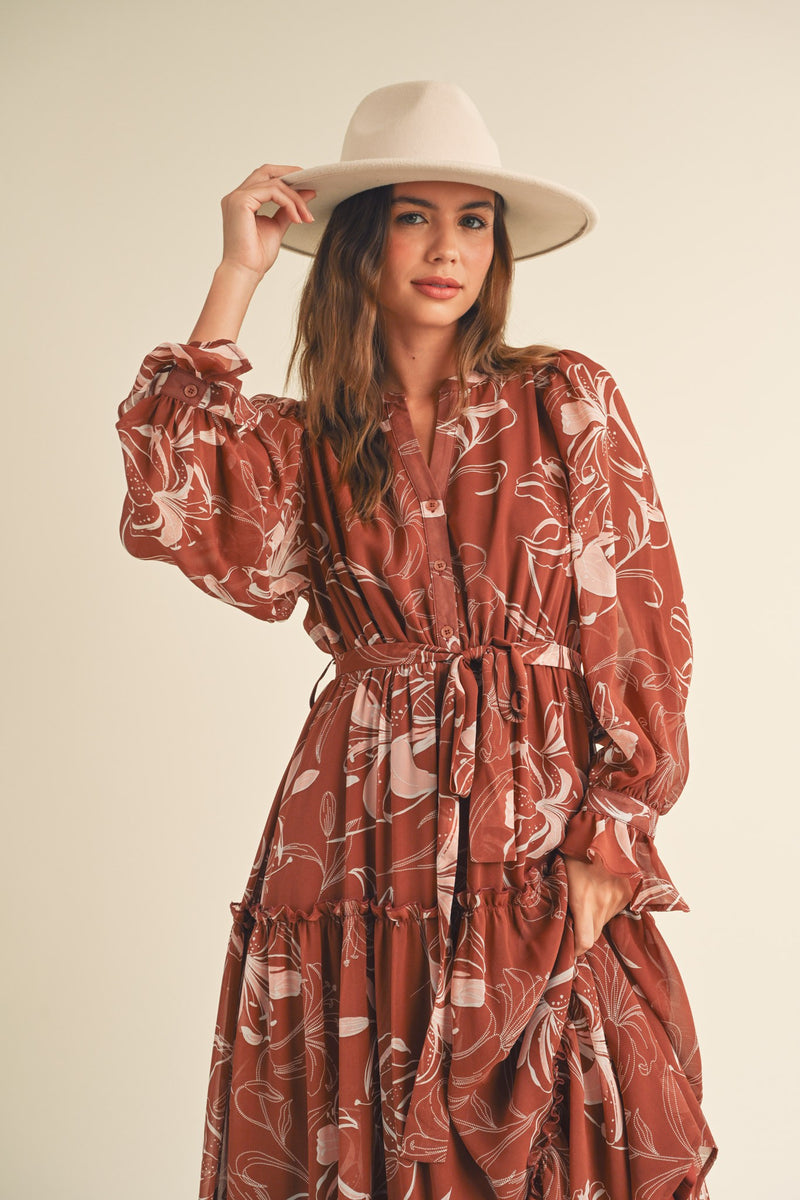 "Evermore" Tiered Button Down Midi Dress