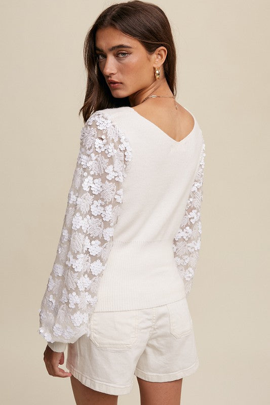 "Succession" Sequin Sleeve Sweater