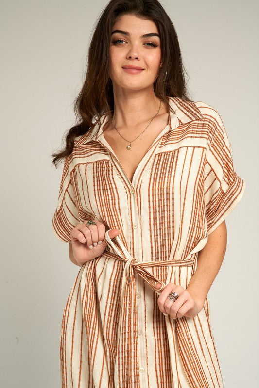 "Afternoon Out" Belted Shirt Dress