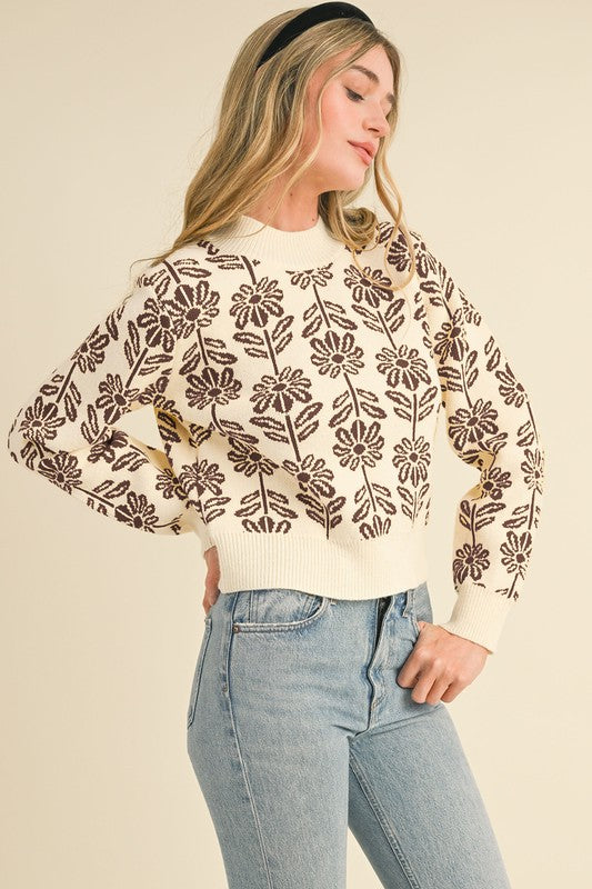 "Wildflowers" Floral Pattern Knit Sweater