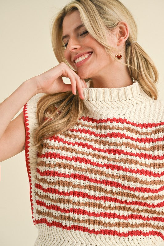 "Universal Sound" Sweater Top *Ivory/Red*