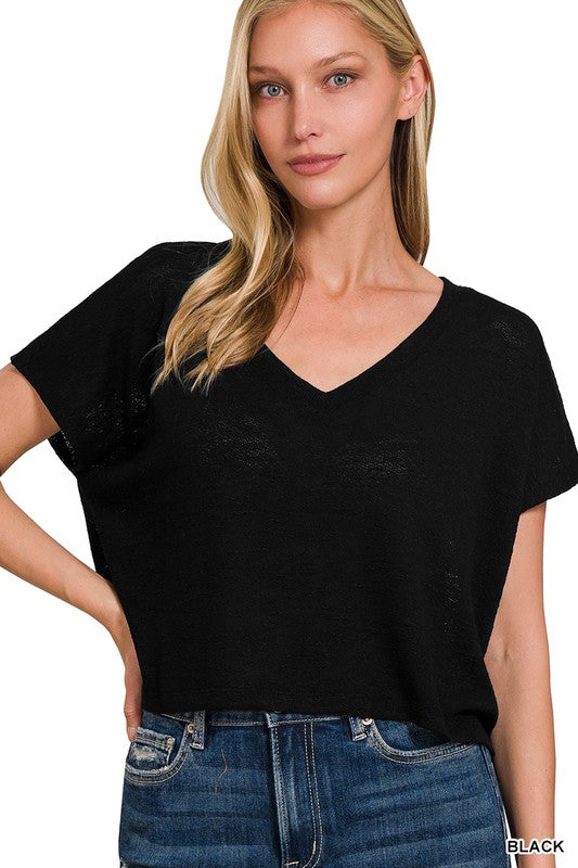 "Miles & Miles" V Neck Crop Top *Black*