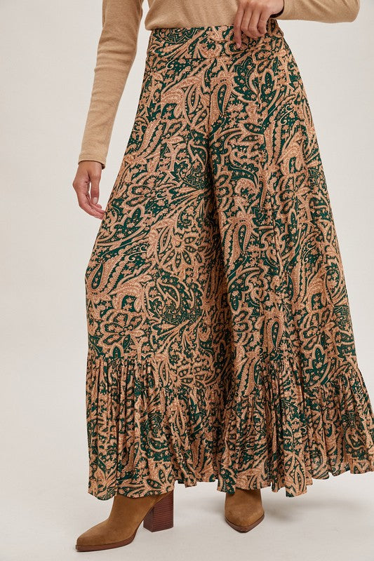 Paisley Wide Ruffled Pants