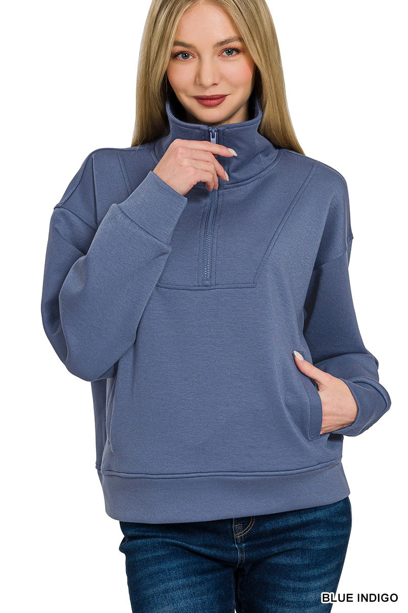 Zenana Scuba Half Zip Kangaroo Pullover *New Colors*