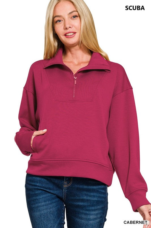 Zenana Scuba Half Zip Kangaroo Pullover