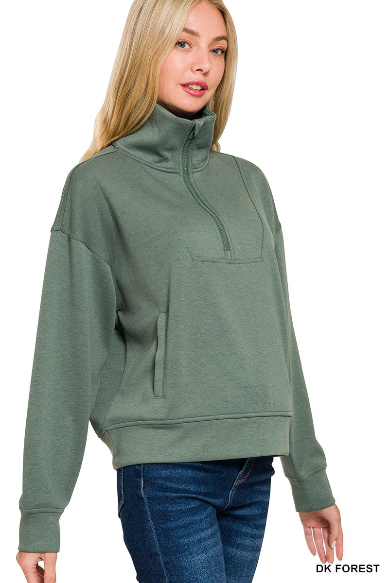Zenana Scuba Half Zip Kangaroo Pullover *New Colors*