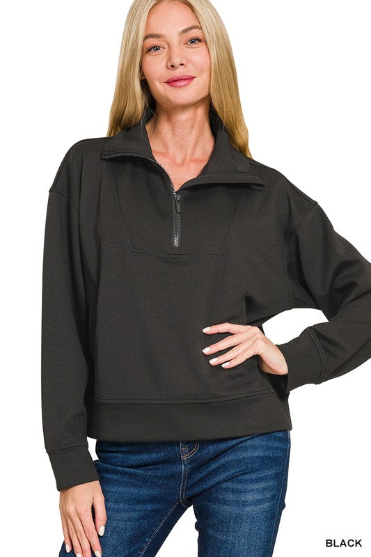 Zenana Scuba Half Zip Kangaroo Pullover