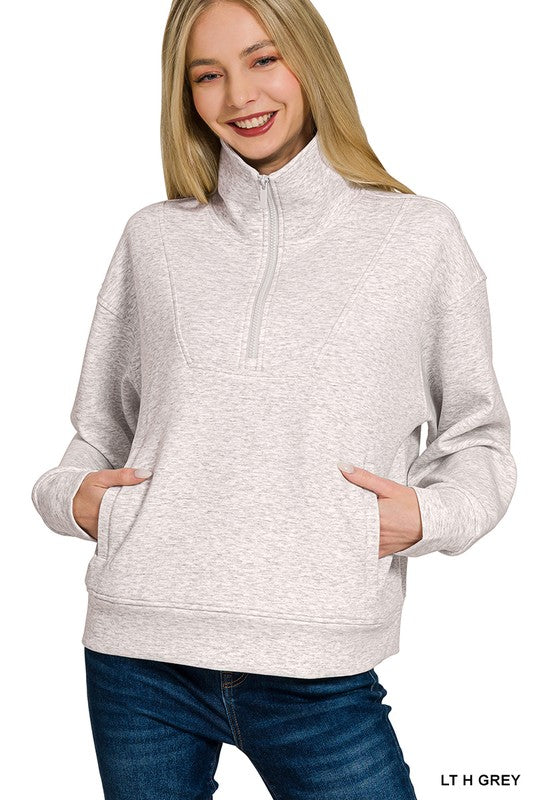 Zenana Scuba Half Zip Kangaroo Pullover *BUFFALO*
