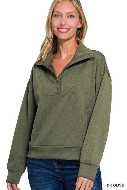 Zenana Scuba Half Zip Kangaroo Pullover