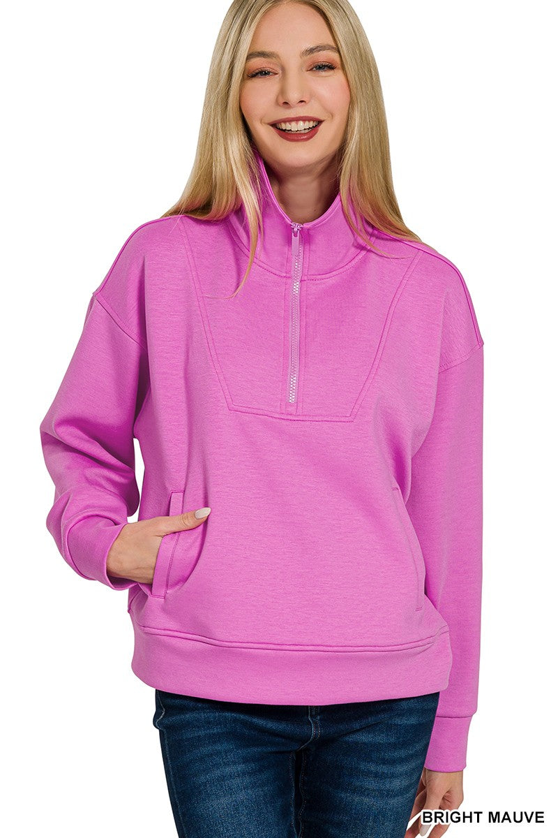 Zenana Scuba Half Zip Kangaroo Pullover *New Colors*
