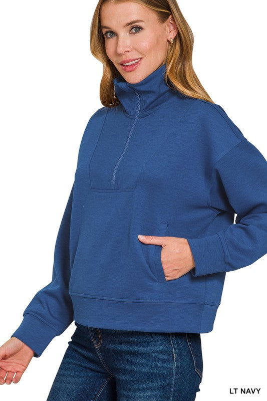 Zenana Scuba Half Zip Kangaroo Pullover *BUFFALO*
