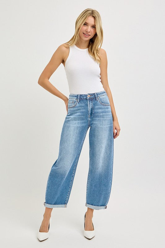 RISEN HR Crop Mild Barrel Jeans