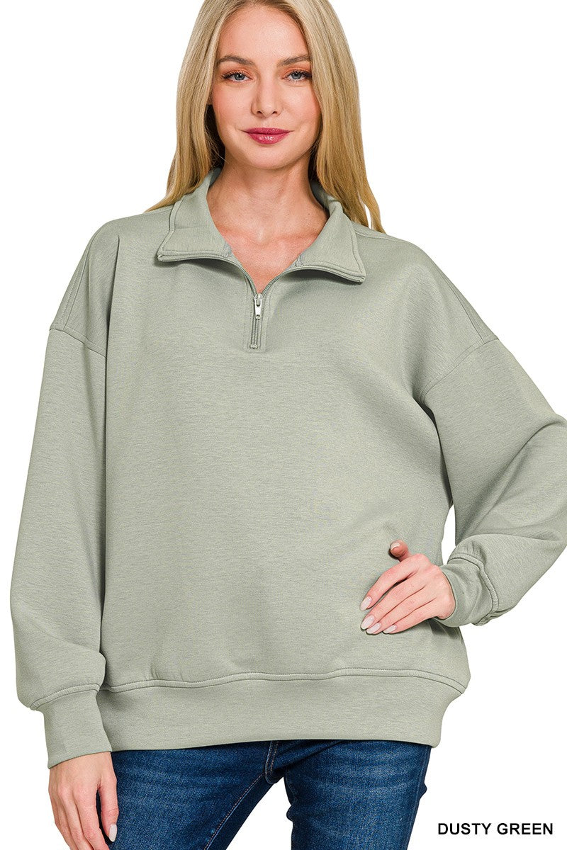 Zenana Scuba Half Zip Sweatshirt