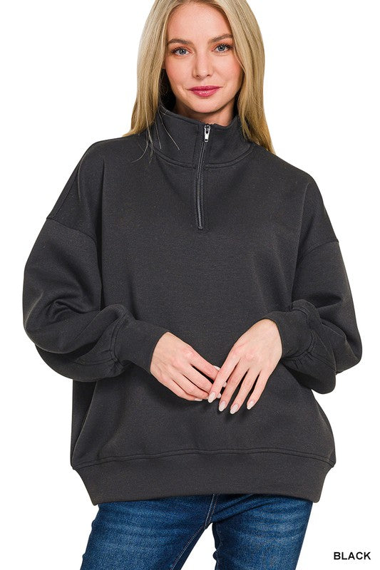 Zenana Scuba Half Zip Sweatshirt