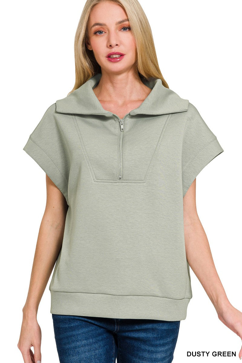 Zenana Scuba Half Zip Short Sleeve Pullover