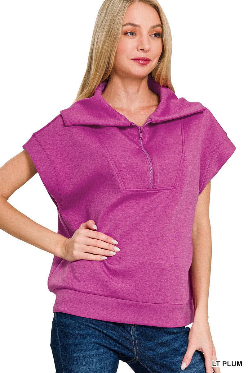 Zenana Scuba Half Zip Short Sleeve Pullover