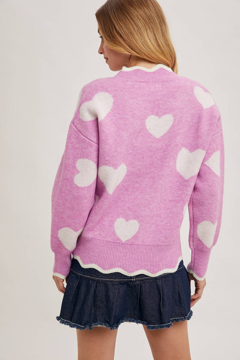 "Two Hearts" Scallop Detail Sweater