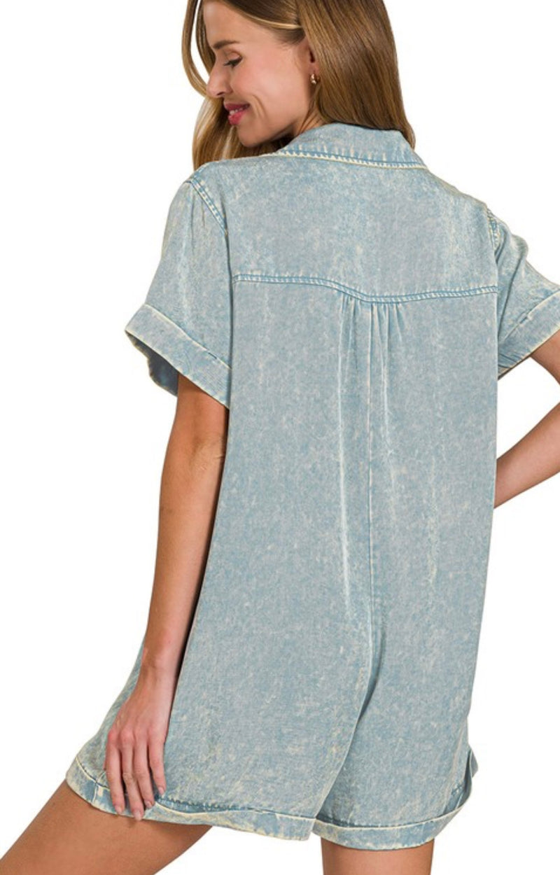 “Out of Office” Half Button Romper