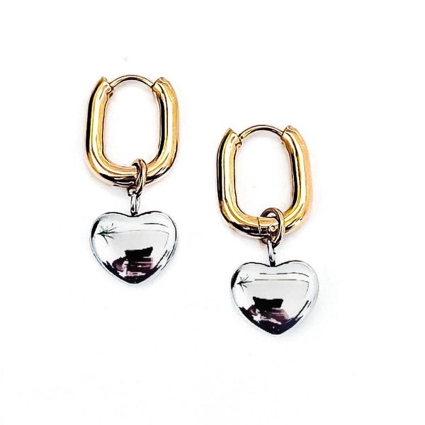 Emelia Mixed Metal Heart Charm Earrings