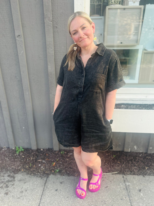 “Out of Office” Half Button Romper