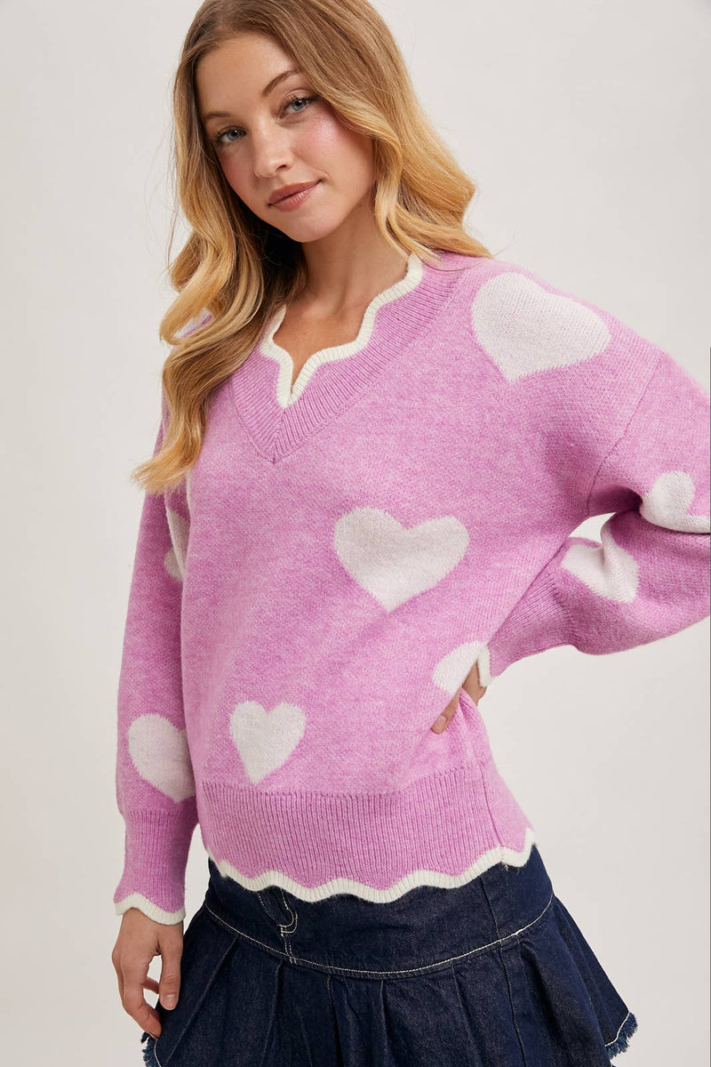 "Two Hearts" Scallop Detail Sweater