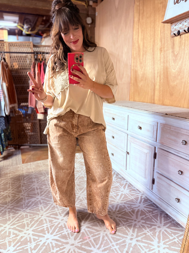 EASEL PREORDER- Floral Patterned Twill Barrel Pants