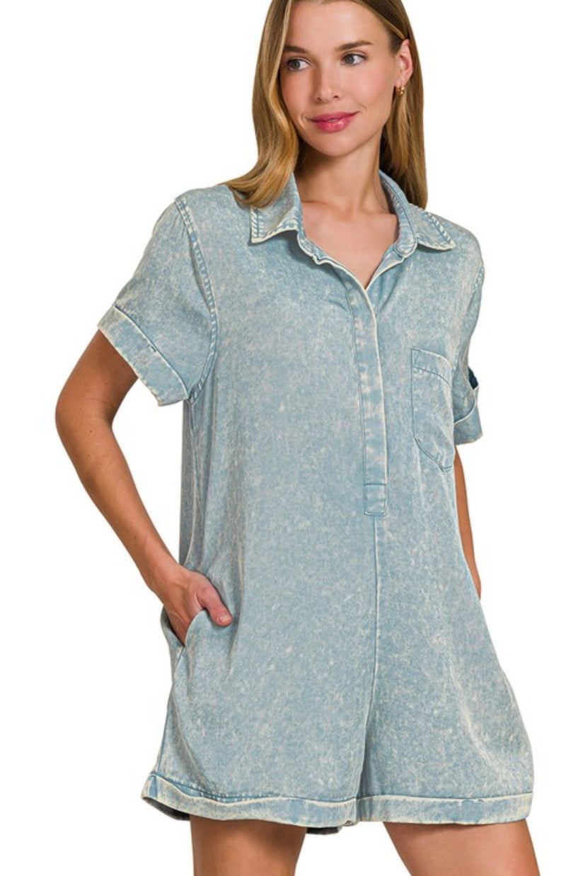 “Out of Office” Half Button Romper