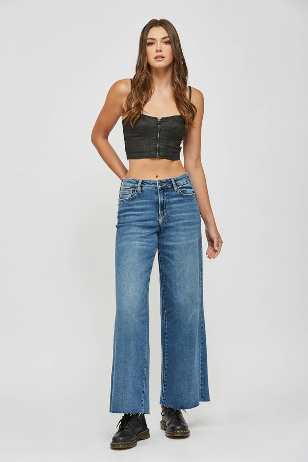 Hidden Dark Wash Clean Stretch Wide Leg Jeans