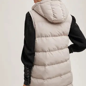 Hooded Zipper Down Longline Puffer Vest