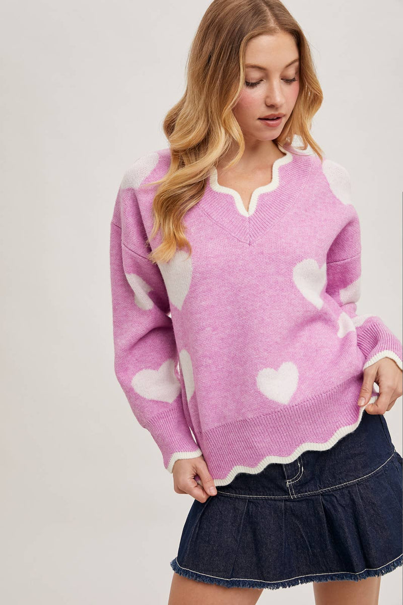 "Two Hearts" Scallop Detail Sweater