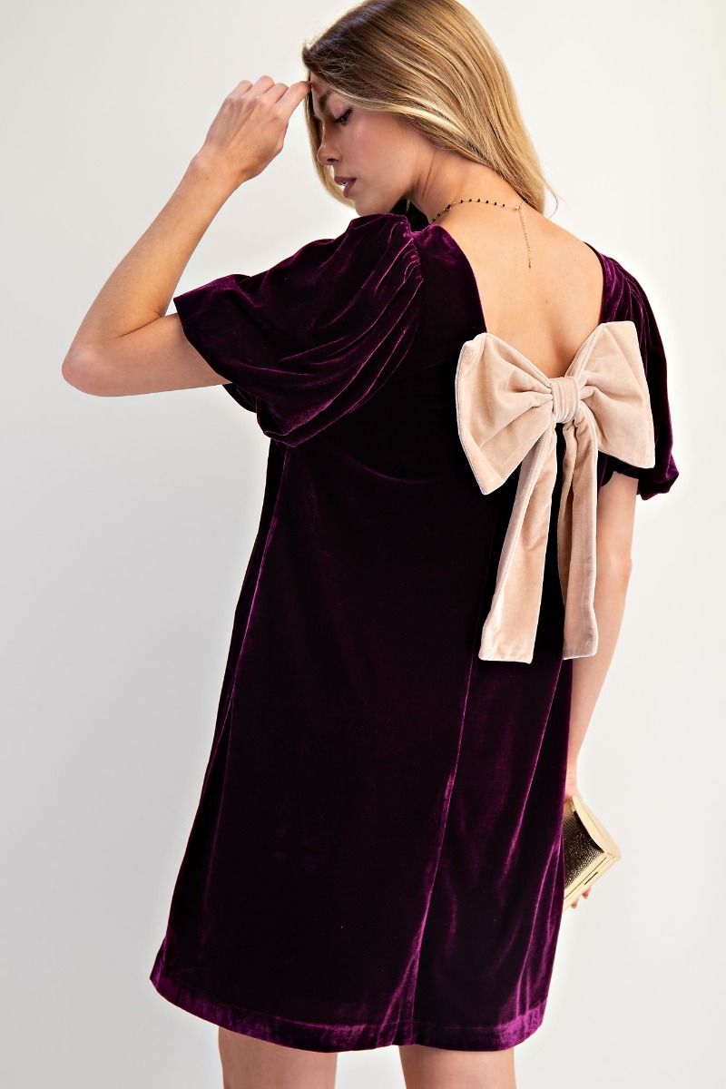 EASEL PREORDER Bow Back Velvet Dress