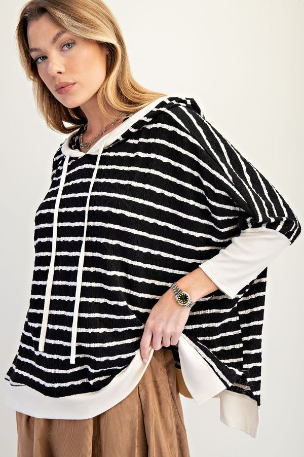 Easel PREORDER- textured striped hoodie pullover