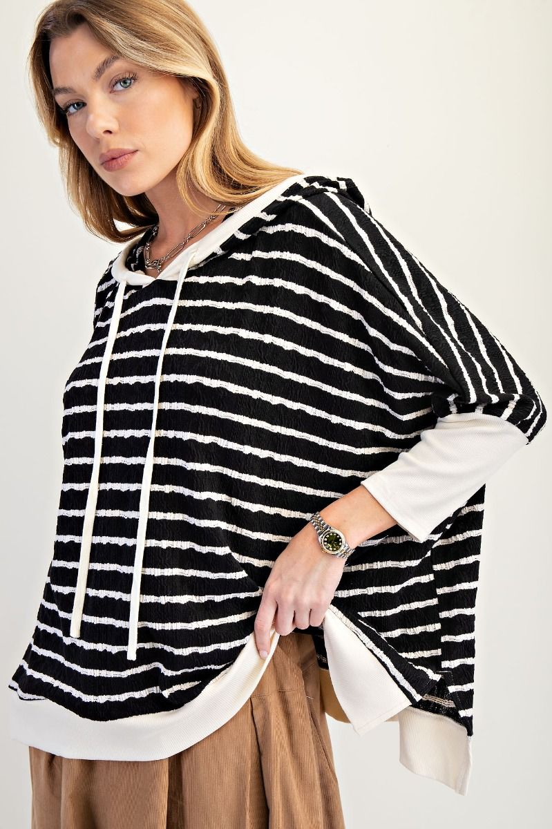 Easel PREORDER- textured striped hoodie pullover