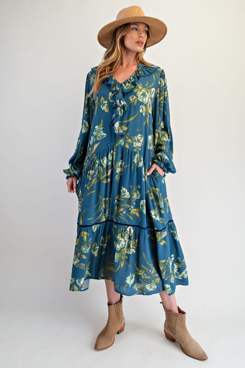 Easel Preorder- Teal Midi Dress