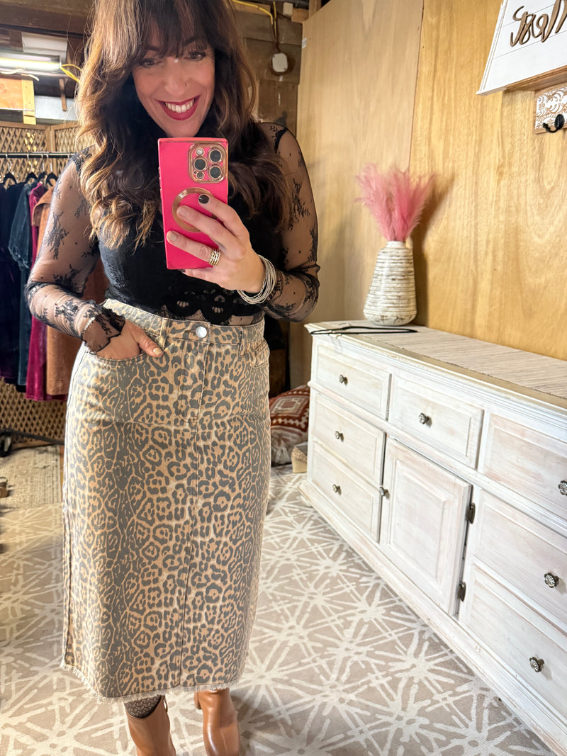 EASEL PREORDER Animal Instinct Midi Skirt