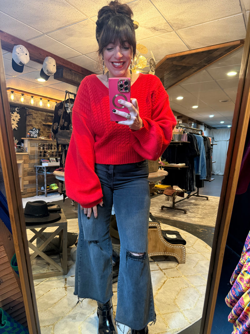 Cable Car Love V Neck Knit Sweater