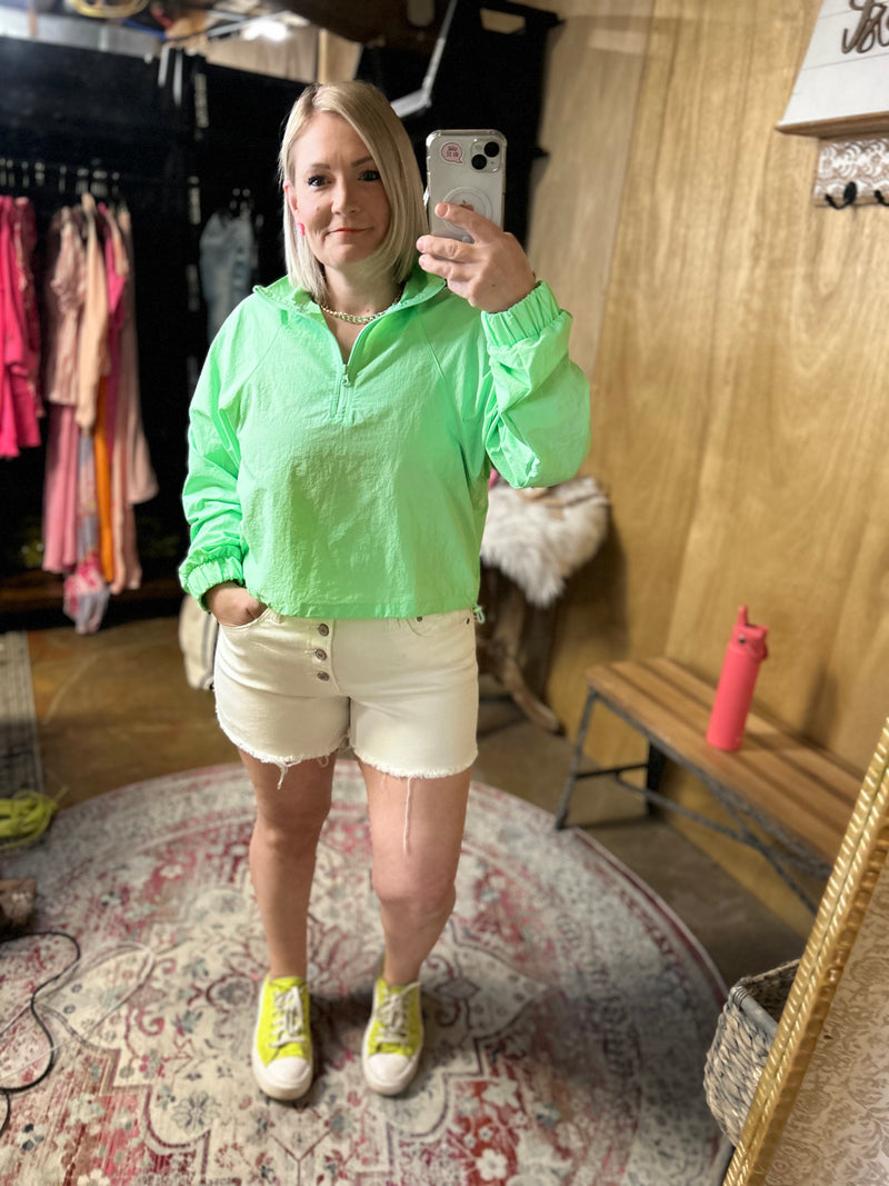 Zenana Button Fly White Denim Shorts