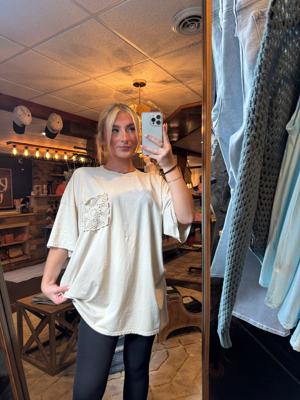 EASEL PREORDER- CROCHET POCKET MINERAL WASHED TOP
