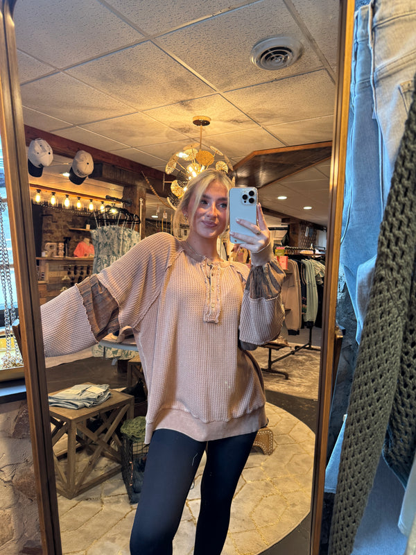 EASEL PREORDER- MIXED FABRIC WASHED THERMAL KNIT TOP