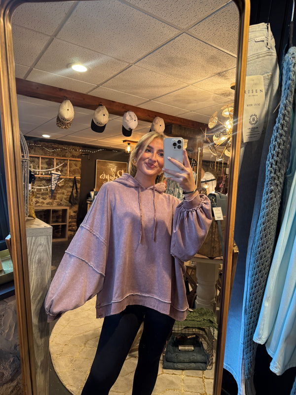 EASEL PREORDER- Balloon Sleeves Washed Terry Hoodie Pullover