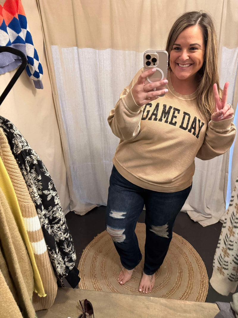 GAME DAY Cropped Thermal Vintage Pullover